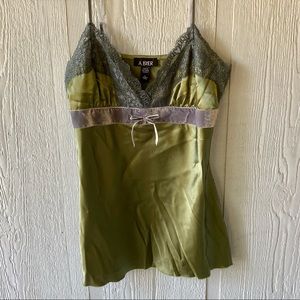 Olive Green Sateen Camisole with Lace